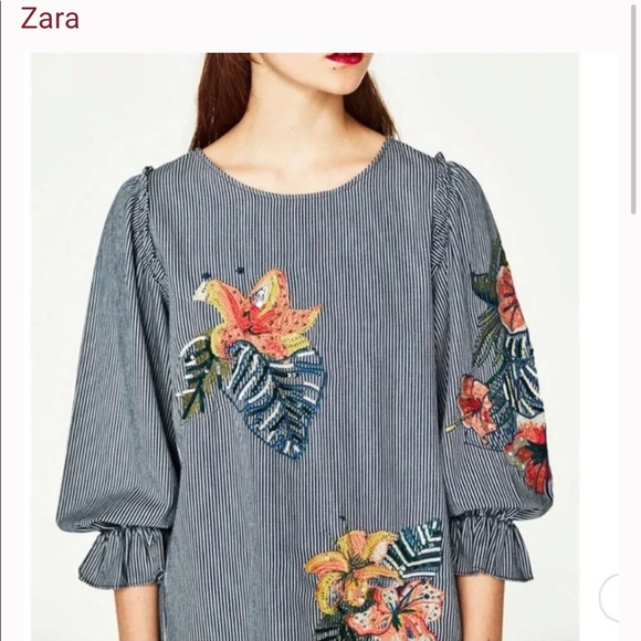 Zara Tops Zara Embroidered Denim Balloon Sleeve Top Poshmark